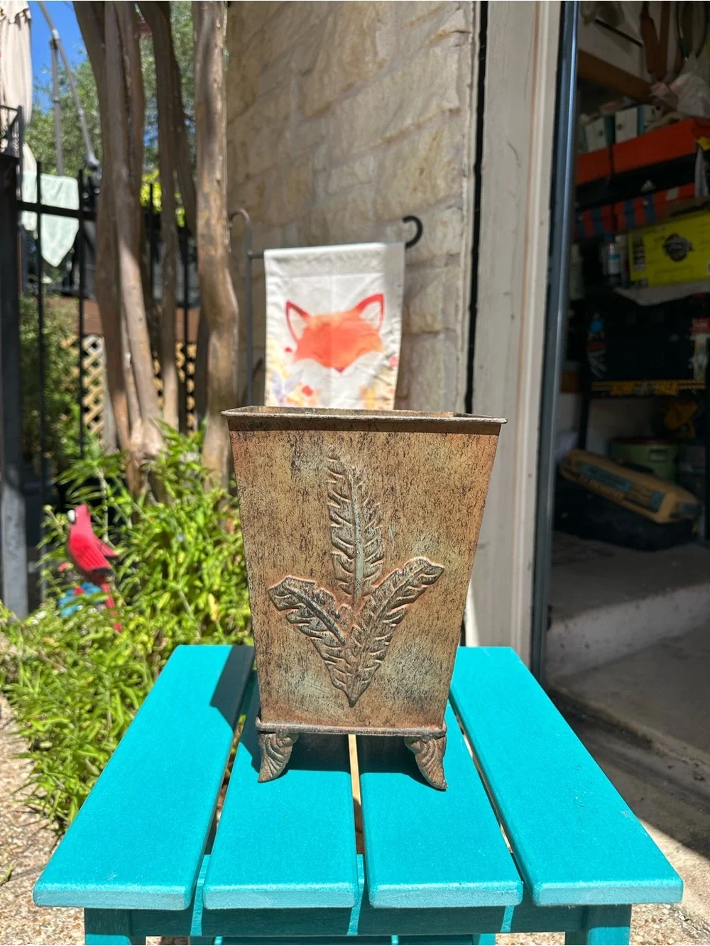 Decorative Brown Metal Planter with Leaf Motif